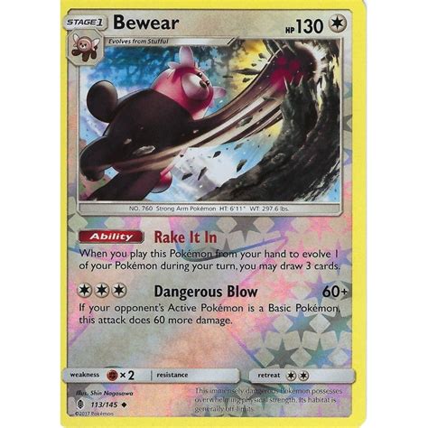 Pokemon Trading Card Game 113 145 Bewear Reverse Holo SM 02 Guardians