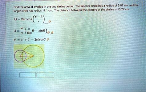 Find the area of overlap in the two circles below the...