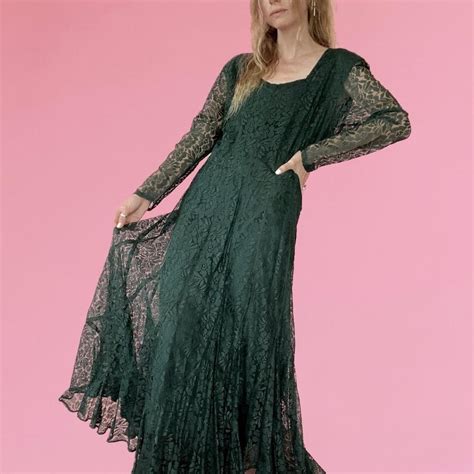 Stunning Vintage Green Lace Dress Very Ren Faire Depop