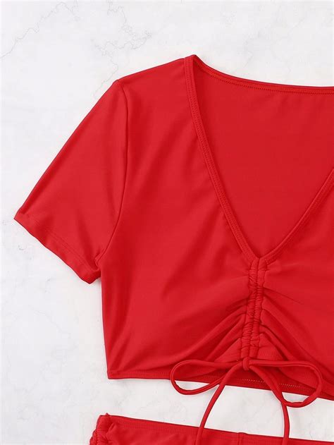 STRÓJ KĄPIELOWY BIKINI SZORTY CZERWONE SHEIN L 15301525207 oficjalne archiwum Allegro