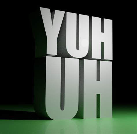 The Words Huy Huy Are Lit Up Against A Black Background And Green Floor