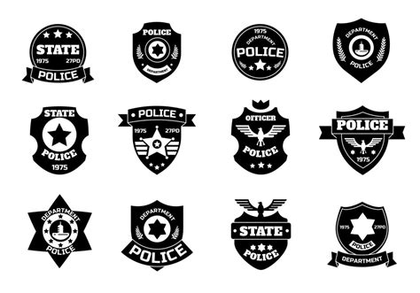 Police black symbol. Cop badge with shield and sheriff star, law