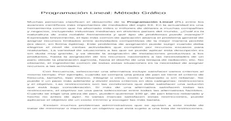 Programación lineal método gráfico DOC Document