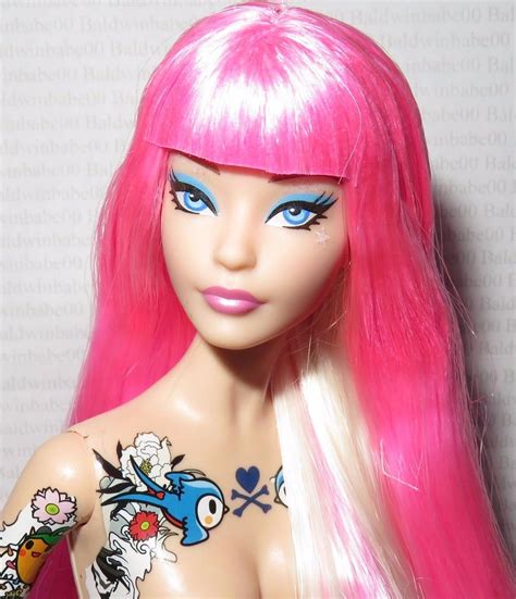 Nude Barbie Tokidoki Pink Hair Blue Eyes Tattoo Karl Model Muse Doll For Ooak