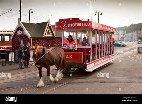 Isle Of Man Douglas Horse Drawn Tram Arriving At Derby Castle