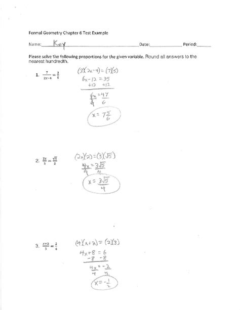 FG+Chapter+6+Sample+Test+ Answers - Formal Geometry Chapter 6 Test