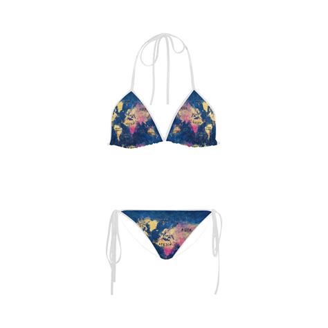 World Map Oceans And Continents Custom Bikini Swimsuit Id D