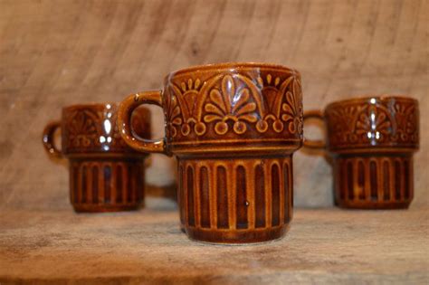 Brown Glazed Stackable Mugs Made In Japan Set Of Four Vintage Etsy