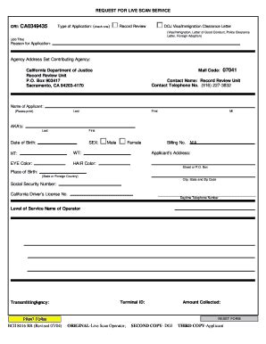 Fillable Online Ag Ca Request For Live Scan Service Request For Live