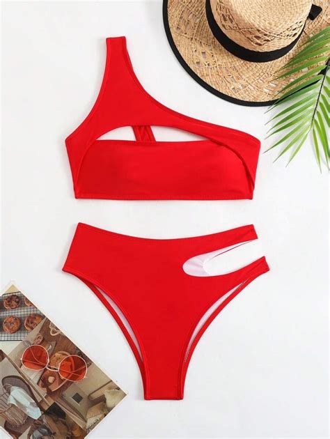 SHEIN Swim SXY Conjunto de Maiô Bikini sem fio de duas peças simples de cor sólida para mulheres