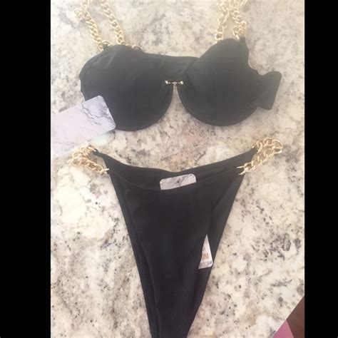 Oh Polly Swim Oh Polly Chain Letter Black Gold Chain Bikini Set Poshmark