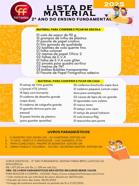 Lista De Material Escolar 2 Ano Fundamental Escola Publica - Material Escolar 2º Ano Fundamental | PDF