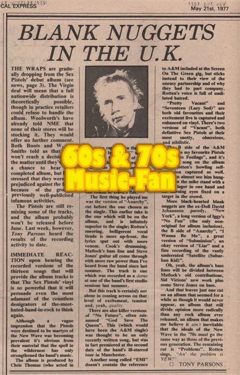 SEX PISTOLS Original 1977 NME Clipping Glen Matlock Sid Etsy