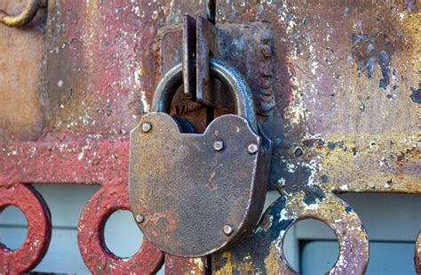 Premium Photo Authentic Old Metal Padlock Iron Rusty Lock Closeup