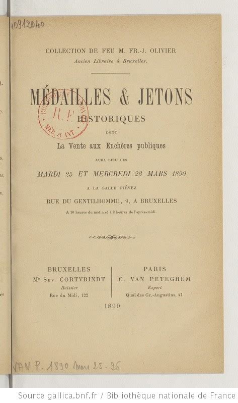 Médailles et jetons historiques 25 26 mars 1890 Séverin Cortvrindt