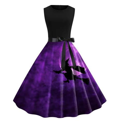 Robe Halloween vintage Sasaquoy pour femmes Violet sans manches à