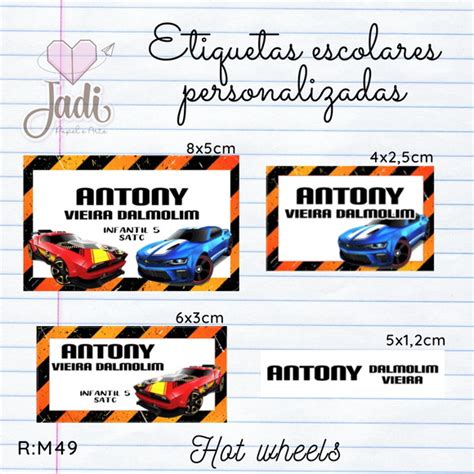 67 Arquivos Digitais Etiquetas Escolares Hot Wheels Elo7