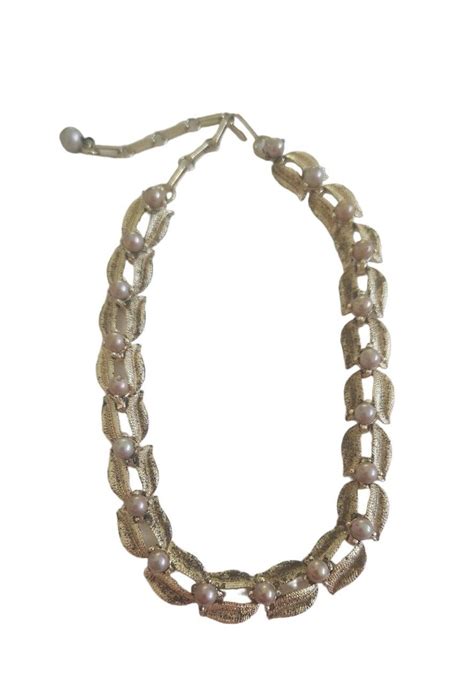 Coro Signed Vintage Bronze Faux Pearl And Goldton Gem