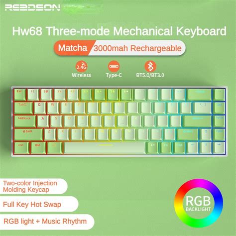 Mới READSON HW RGB Matcha g Bluetooth Không Dây Ba Chế Độ Full Key Hot Swap RGB Red