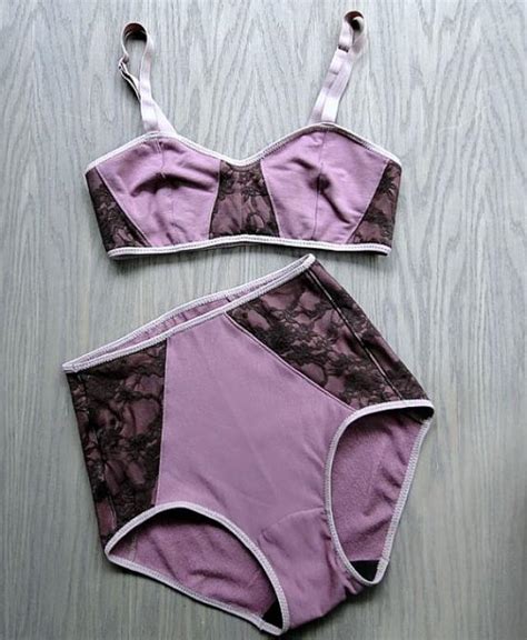 High Waist Panties And Bralette Set Organic Lingerie Set Dusty Berry