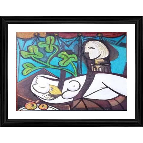 Fashion Nude Green Leaves And Bust Painting With Wood Photo Frame