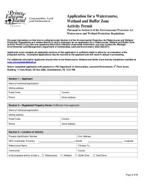 Fillable Online Apply For A Watercourse Wetland And Buffer Zone