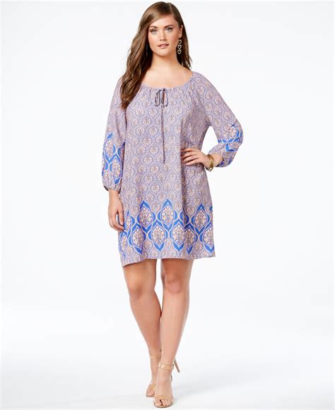 Soprano Plus Size Damask Print Peasant Dress In Blue Lyst