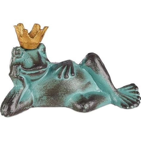 Statue Reine Grenouille Allongée Couronne Dorée Sculpture Figurine De