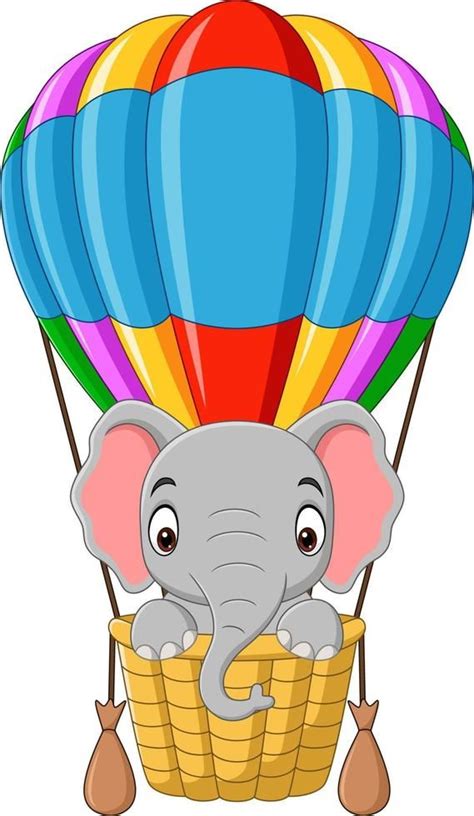 Elefante Beb De Dibujos Animados Montando Un Globo Aerost Tico Clipart