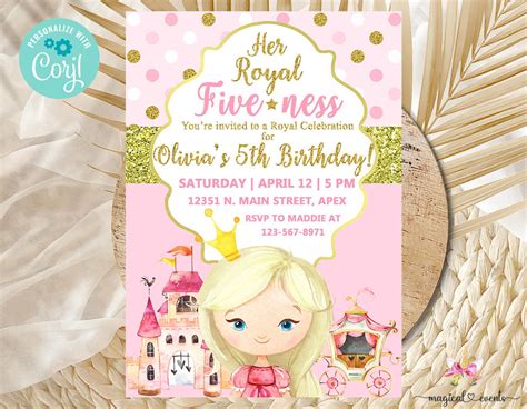 Blonde Princess Birthday Invitation Princess Birthday Invite Etsy