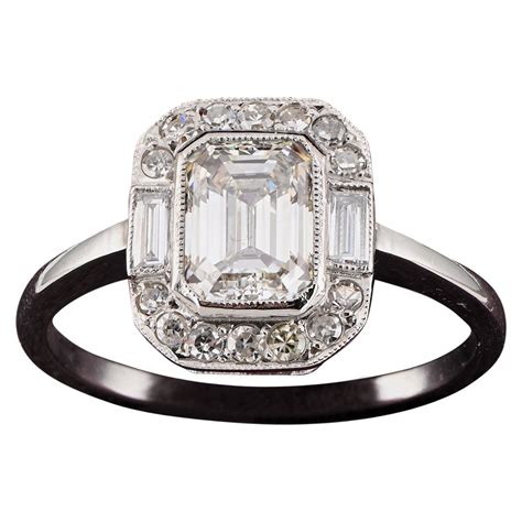 Art Deco Ct Emerald Cut Diamond Solitaire Platinum Ring For Sale