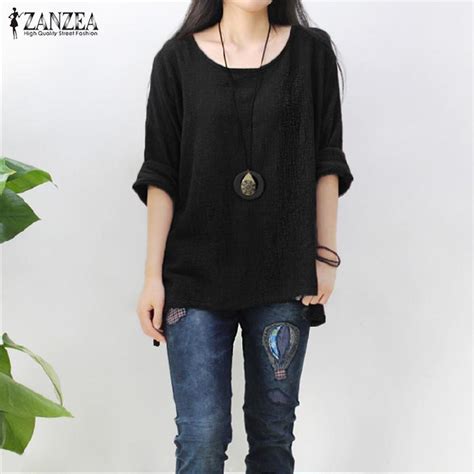 Buy Zanzea Women O Neck Long Sleeve T Shirt Solid Color Loose Summer