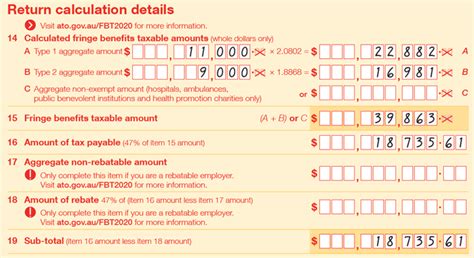 fbt return calculation details taxable employers australian