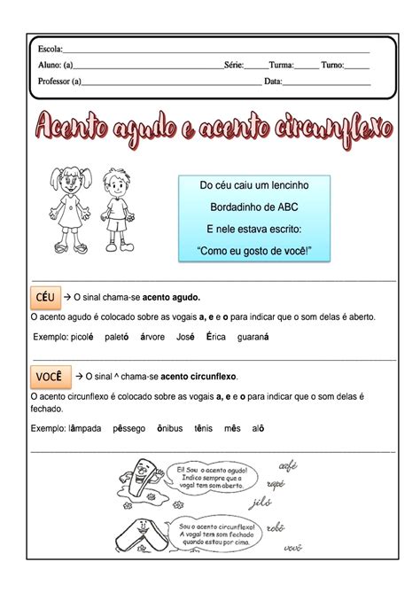 Atividades Sobre Acento Agudo E Circunflexo 2 Ano