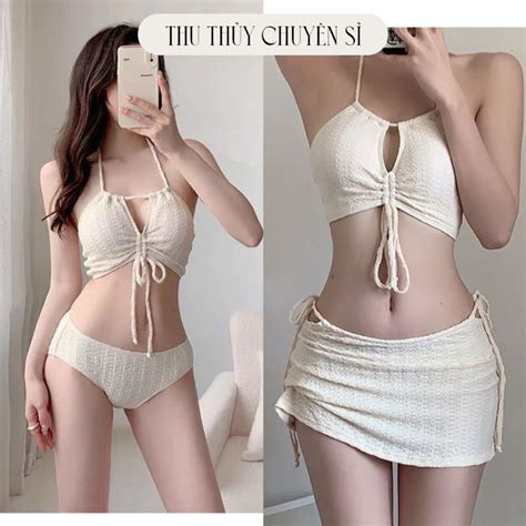Bộ đồ bơi bikini ba mảnh có Đệm Mút Nâng ngực quyến rũ bikini kín đáo có dây buộc thời trang