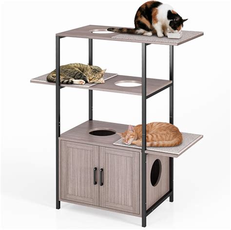 Amazon TOLEAD Cat Tree With Litter Box Enclosure Modern Cat