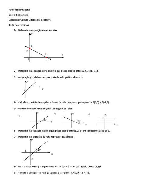 Lista De Exercícios Sobre Equações De Retas Funções Quadráticas E Máximos E Mínimos De Funções