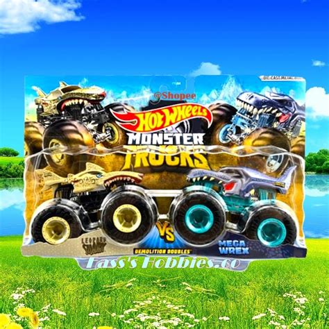 Hot Wheels Monster Trucks Demolition Doubles Leopard Shark Vs Mega Wrex Shopee Malaysia