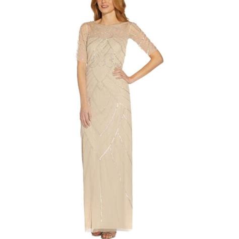 Papell Studio By Adrianna Papell Womens Beige Evening Dress Gown 4 Bhfo