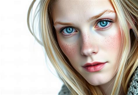 Featuring Graceful Portrait Of A Scandinavian Woman With Pale Freckled Skin And Light Blonde