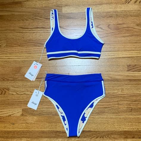 Maaji Swim Maaji Swimsuit Lapis Blue Reversible Bikini Set Bralette Top High Rise Bottom