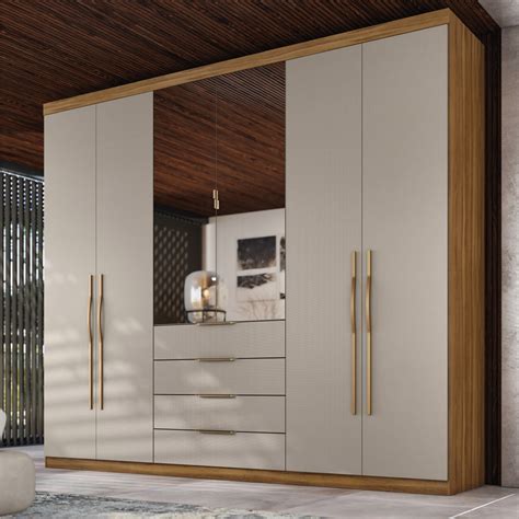 Amêndola Touch Nude Prime TX Guarda Roupa Casal Portas Espelho e Gavetas Giardino