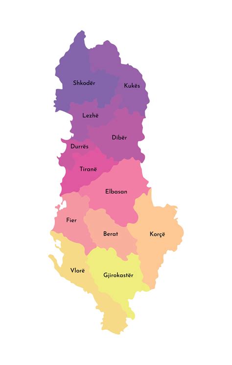 Vector isolated illustration of simplified administrative map of Albania. Borders and names of ...