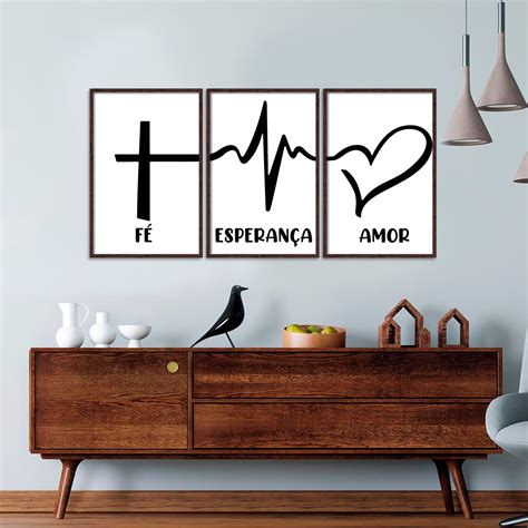 Quadro Placa Decorativa Fé Esperança E Amor Branco Elo7