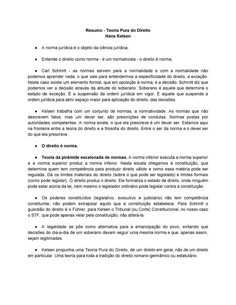 Resumo Teoria Pura Do Direito Hans Kelsen Resumo Teoria Pura Do