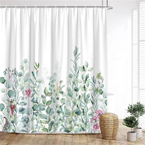 Greenery Shower Curtain Plant Leaves Palm Leaves Spring Flowers