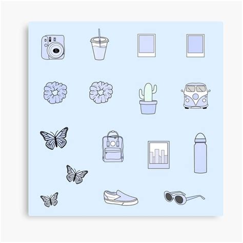 Vsco And Aesthetic Blue Sticker Pack Canvas Print By Pastel Paletted