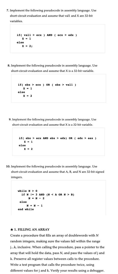 Solved Implement The Following Pseudocode In Assembly Chegg