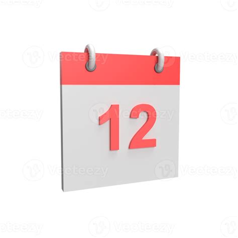 3D Calendar Date 12 Rendered Object Illustration 12794087 PNG