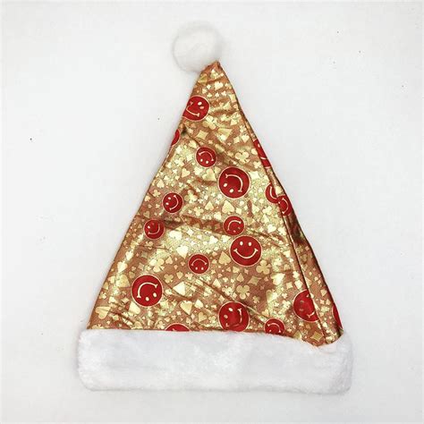 Шапка деда мороза новогодняя. золотая xr-442 со смайликами — цена 144 ...